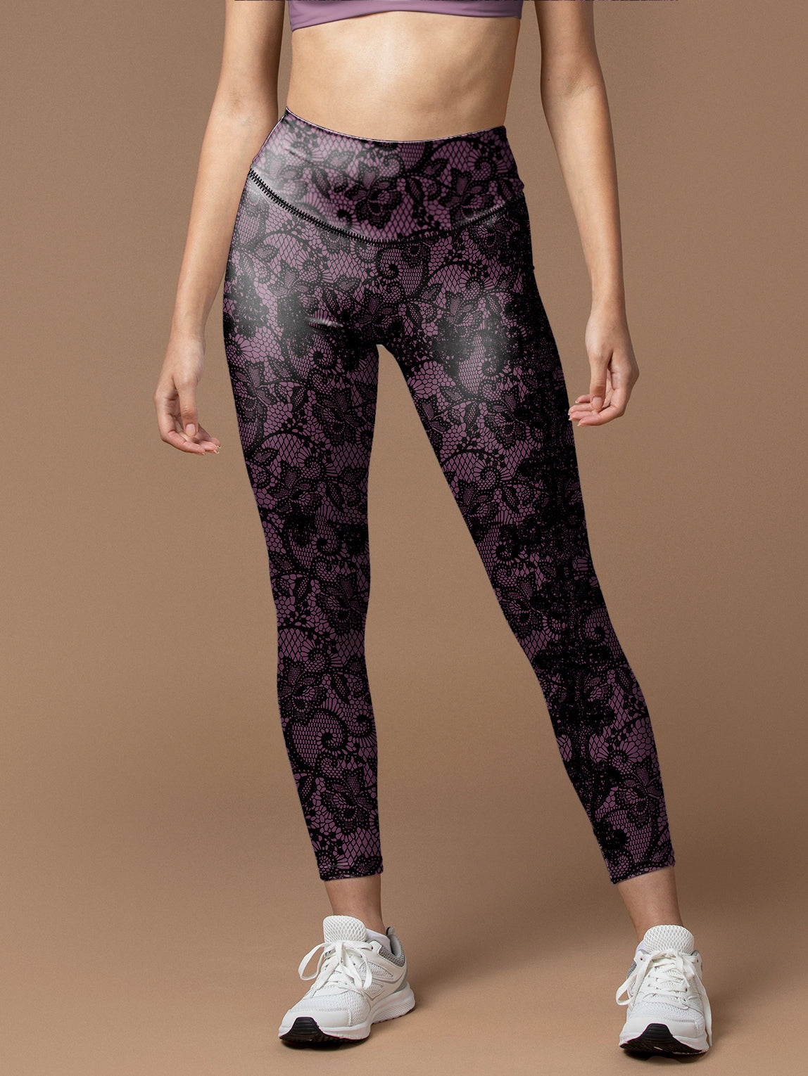 Imitate knitted lace flower crimson leggings