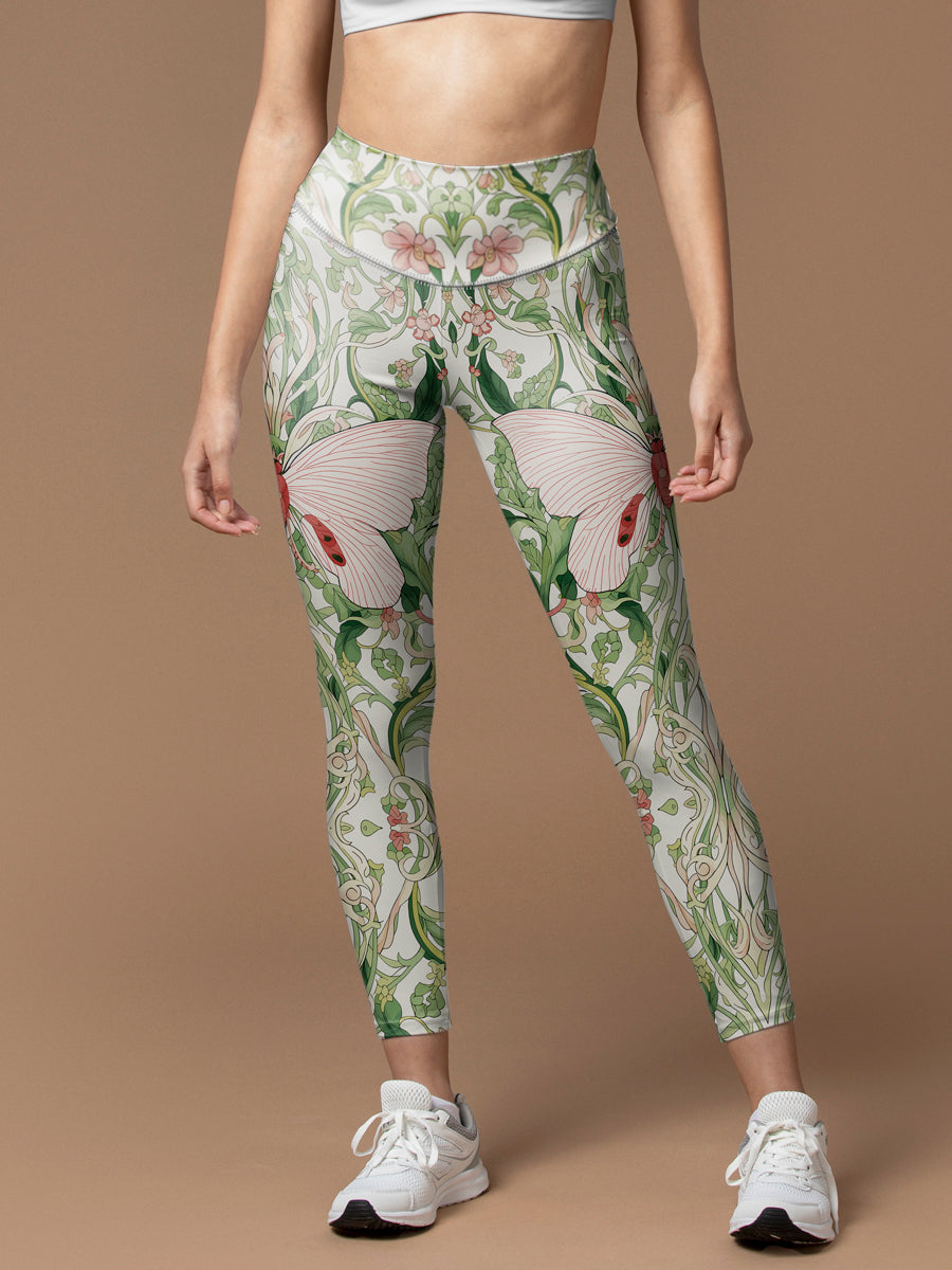 Animal hand-painted butterfly vine flower leggings