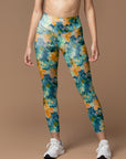 Psychedelic colorful flower green leggings