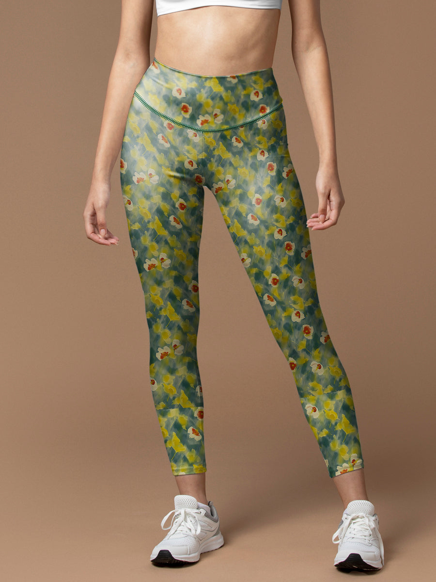 Flower vague watercolor daffodil leggings