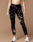 Colorful butterfly and moon bright watercolor galaxy leggings