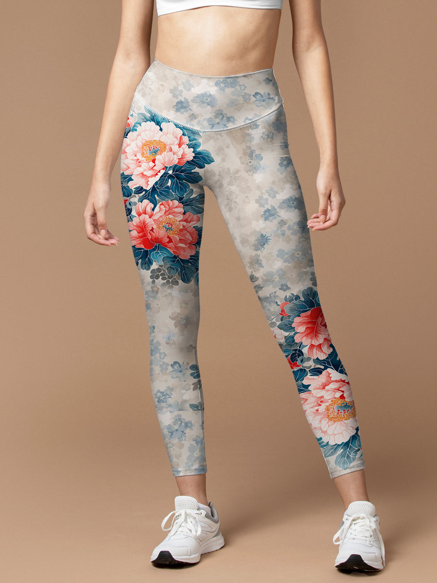 Flower national trend blooming peony leggings
