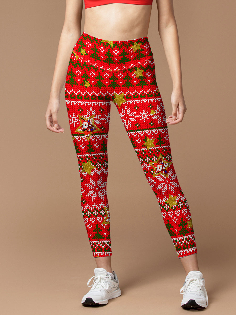 Snowflake christmas tree santa claus splicing legging