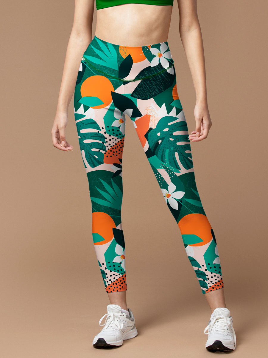 Botanical monstera leaf flower leggings