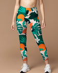 Botanical monstera leaf flower leggings