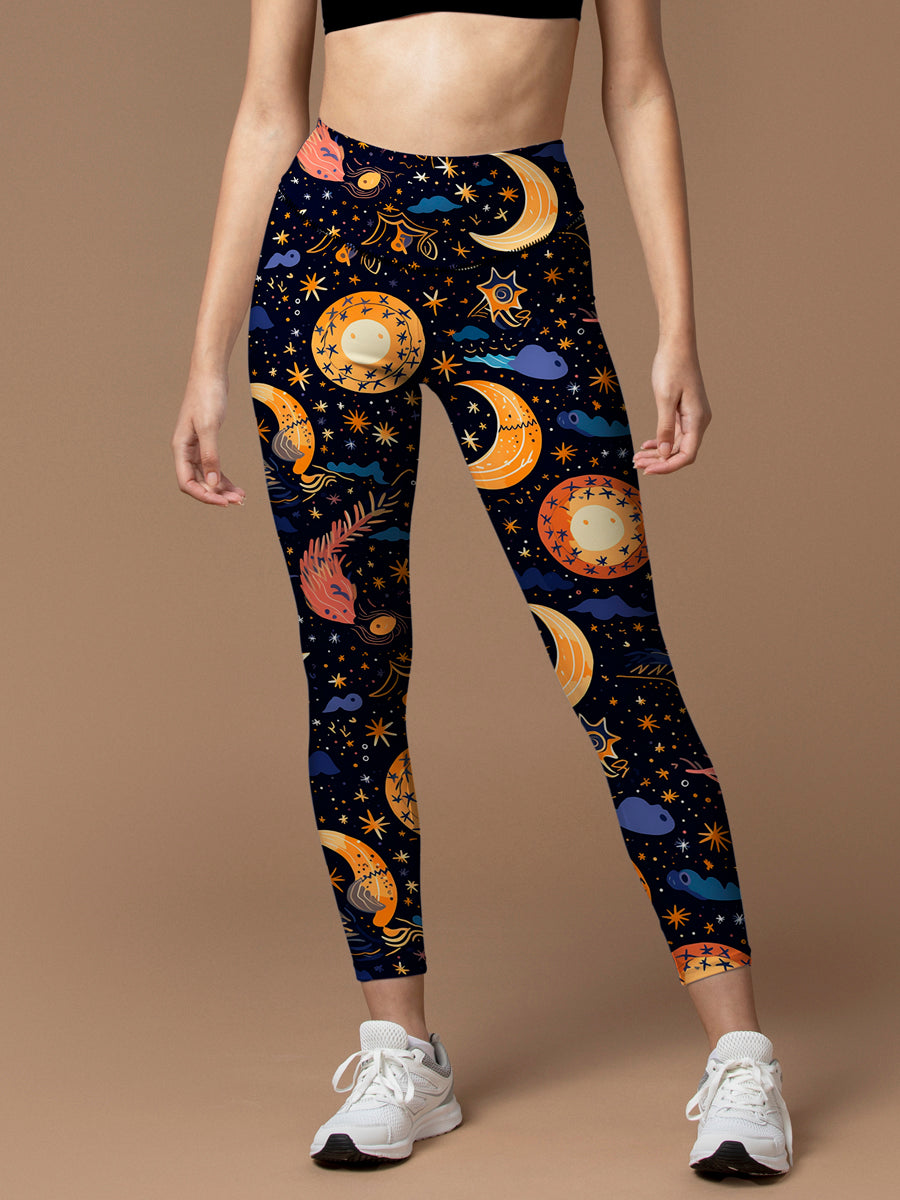 Star moon galaxy design leggings