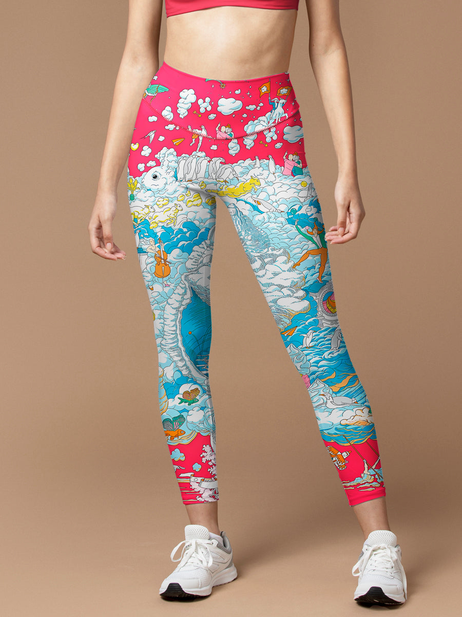 Dreamland on the cloud colorful creatures print yoga leggings