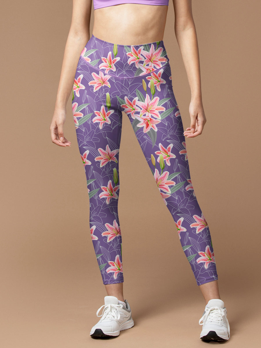 Flower pink lily watercolor leggings
