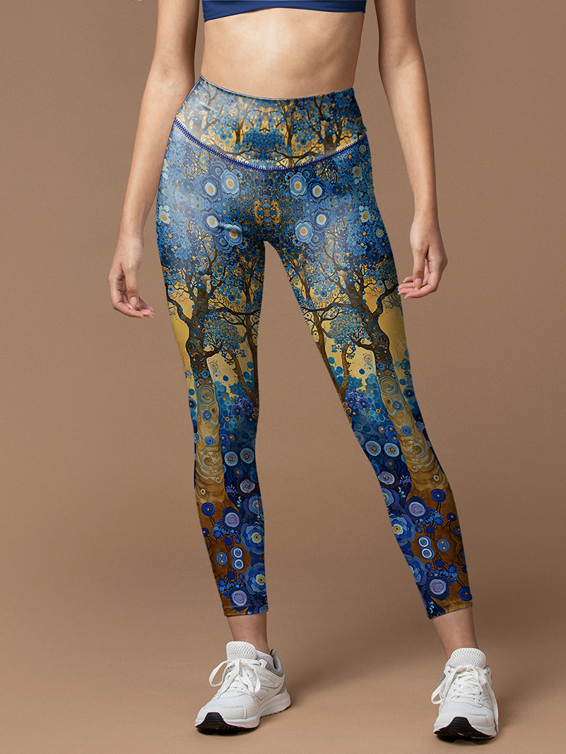 Amber blue arctic forest with flowers leggings