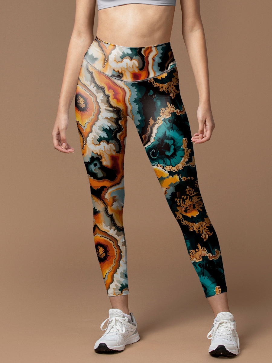 Vibrant agate pattern tie dye water ripple leggings