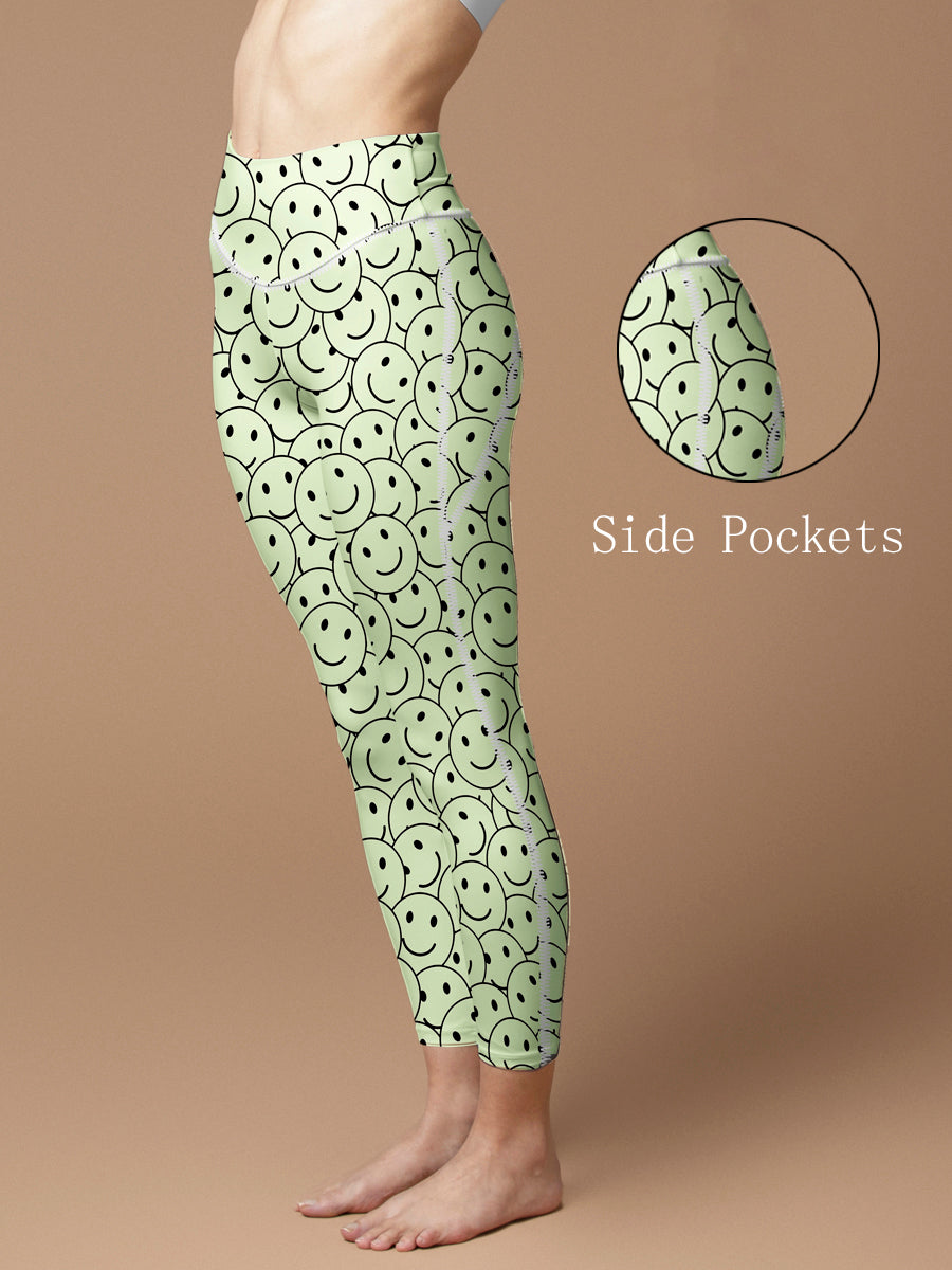 Funny smile dope faces seamless green leggings