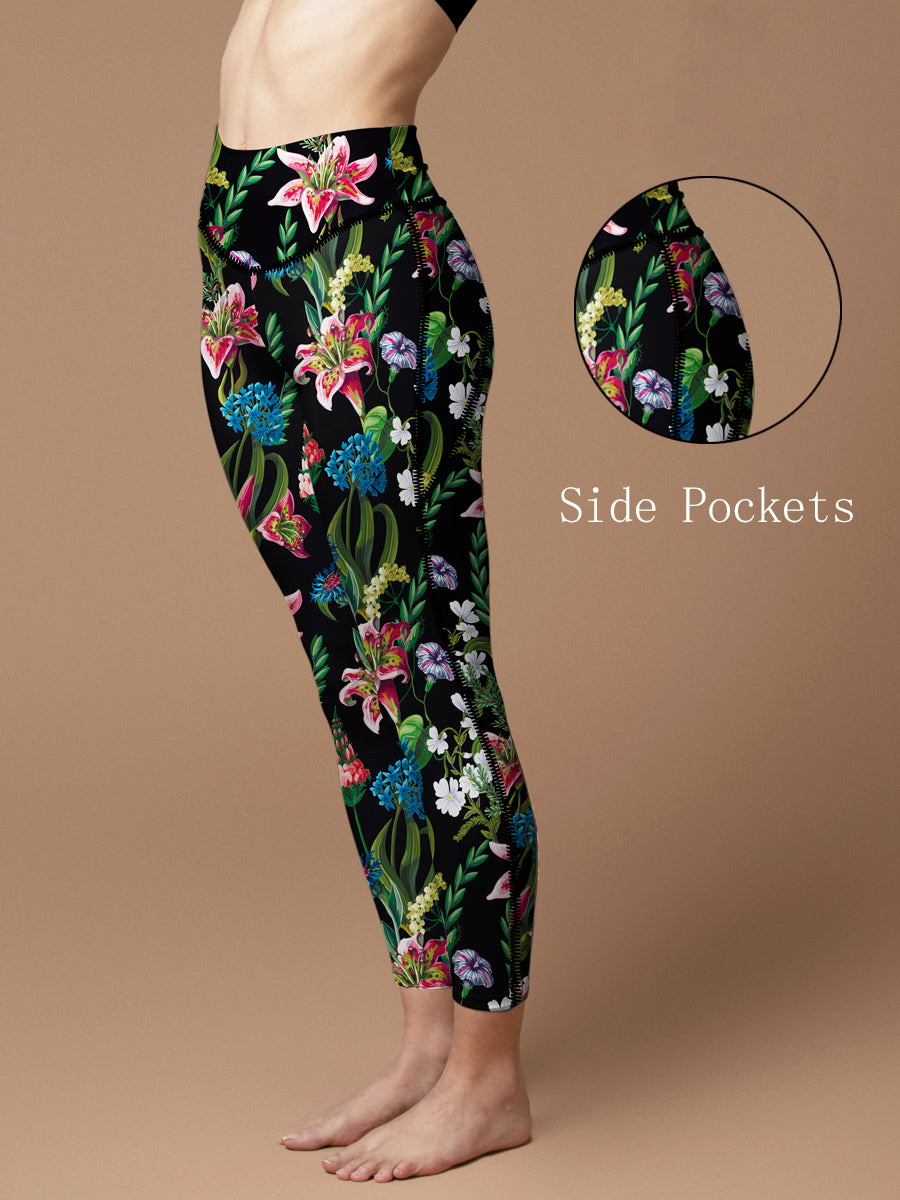 Flowers lilies and morning glory leggings