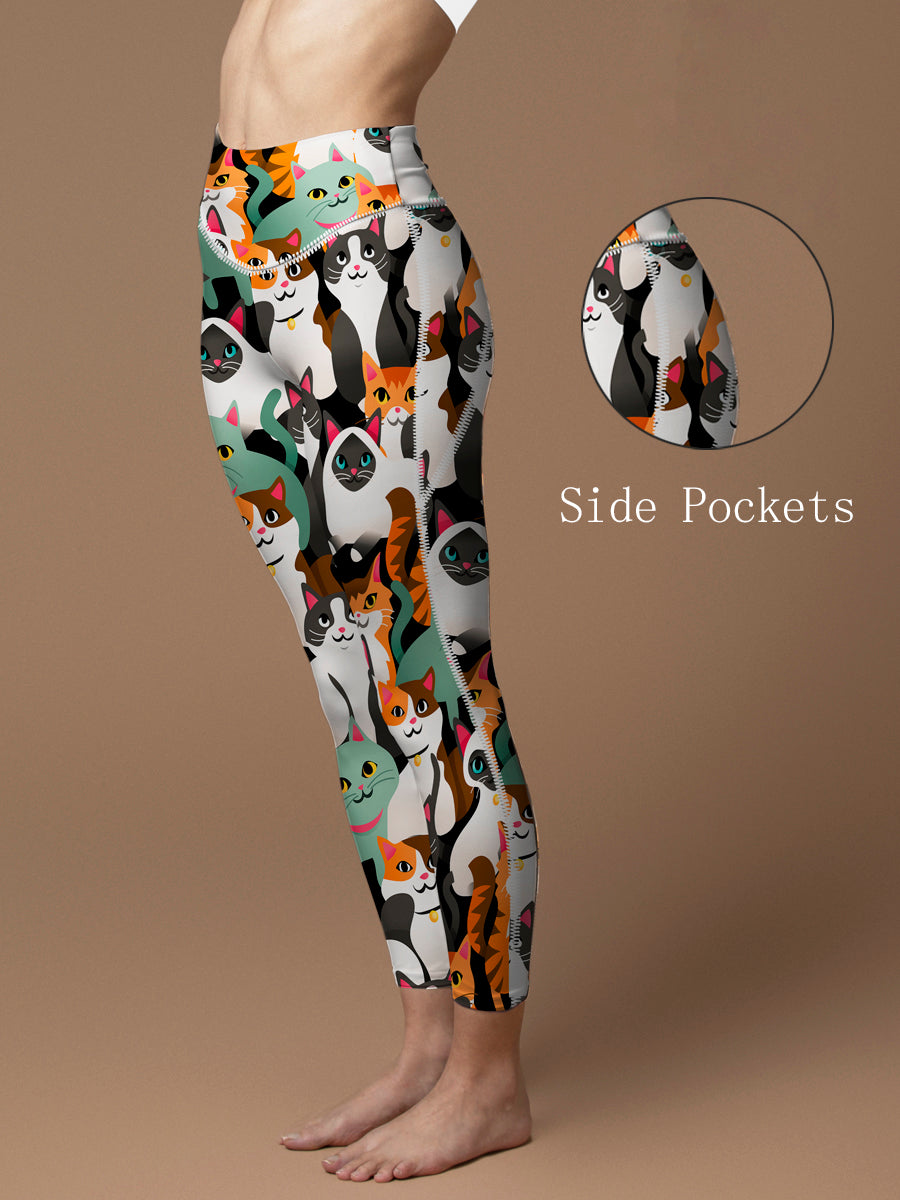 Animal funny cartoon colorful cats leggings