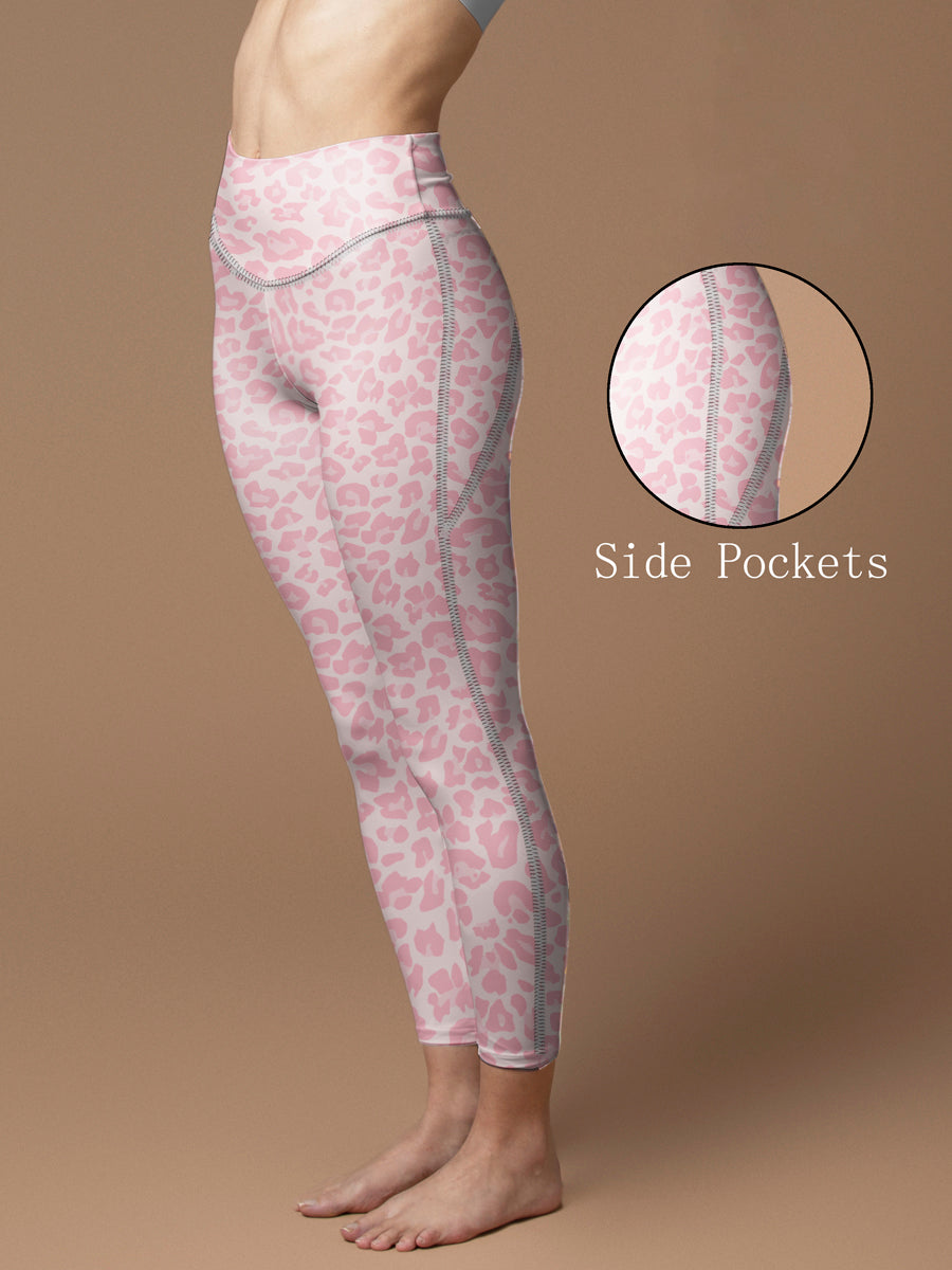 Animal pink leopard print high waisted leggings