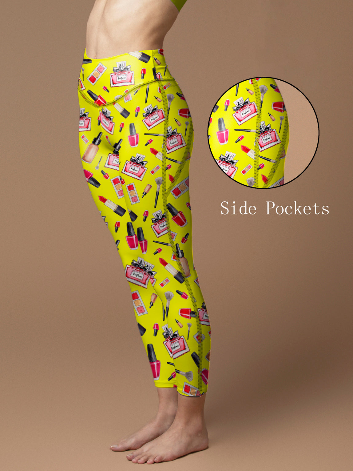 Cosmetic set perfume lipstick print yellow leggings