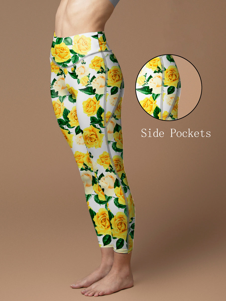 Flower yellow rose leggings