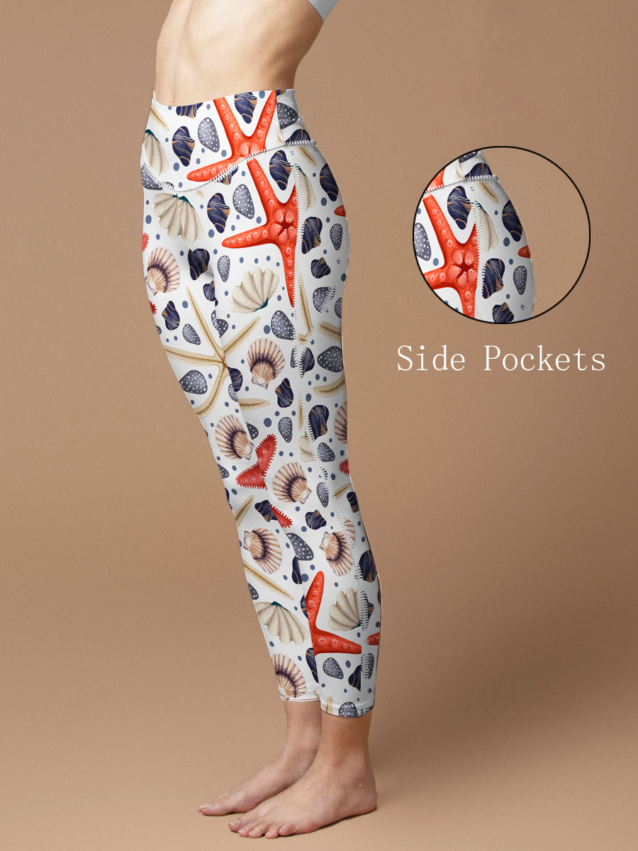 CREAMY™ retro seashell starfish waistband leggings