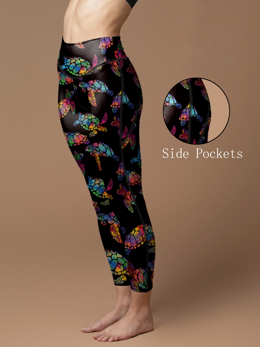Ocean turtle colorful shining leggings