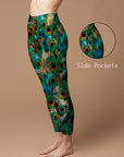 Animal green peacock feather leggings