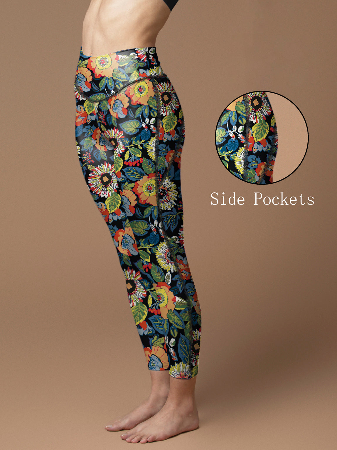 Flowers hand drawn colorful wildflower leggings