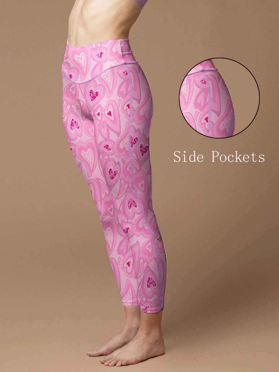 Love Flow in love abstract heart shape pink Leggings