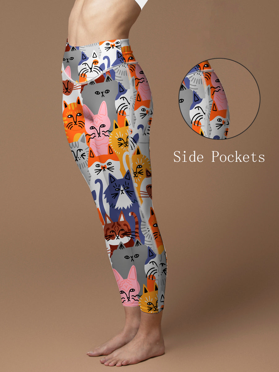 Animal siamese cat hand drawn doodle leggings