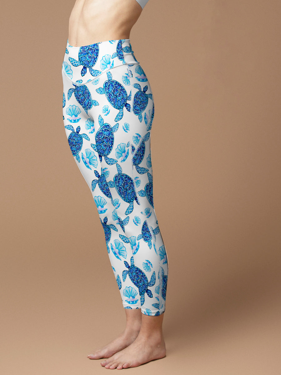Ocean turtle blue pearl shell leggings
