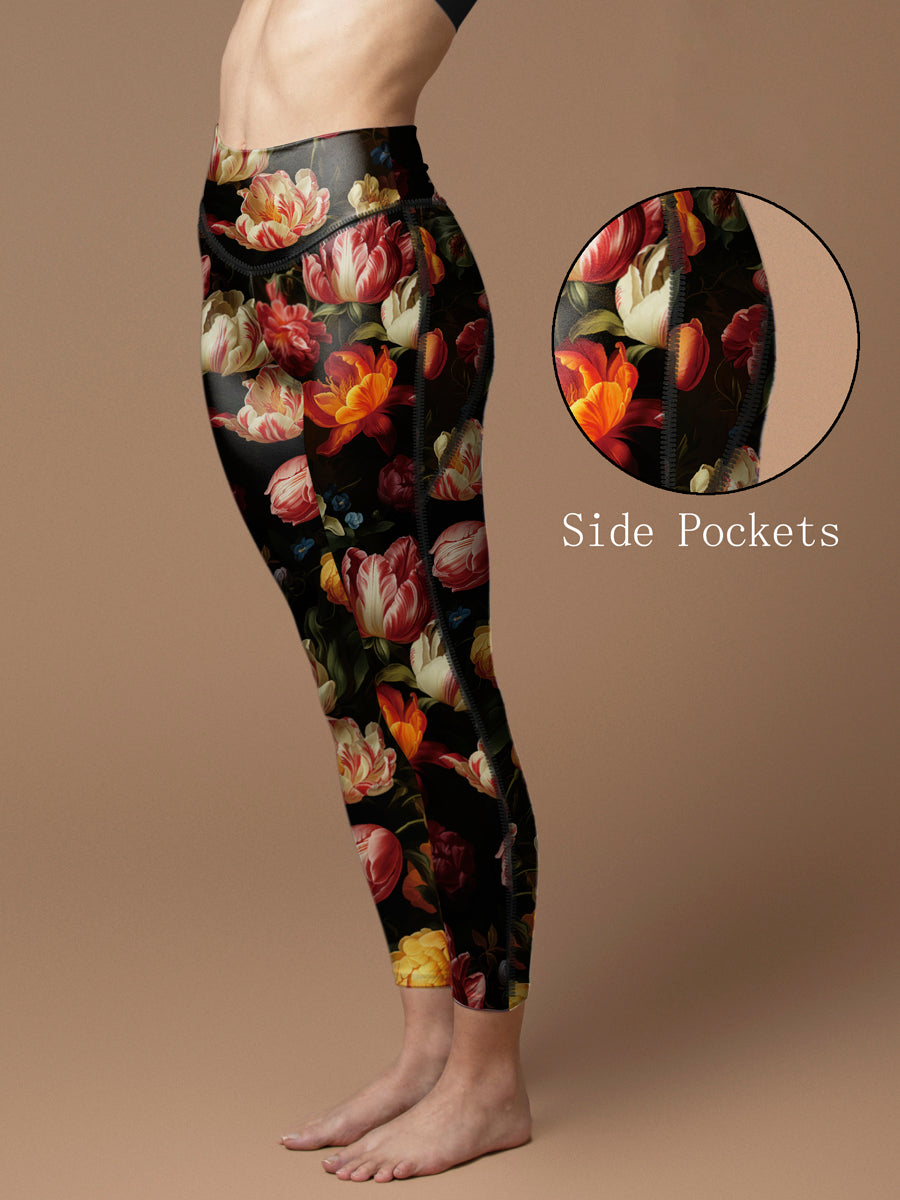 Flower vintage tulips peony leggings