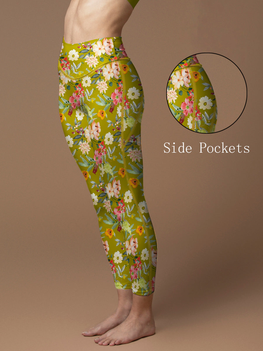 Flower white nude pastel colors watercolor floral leggings