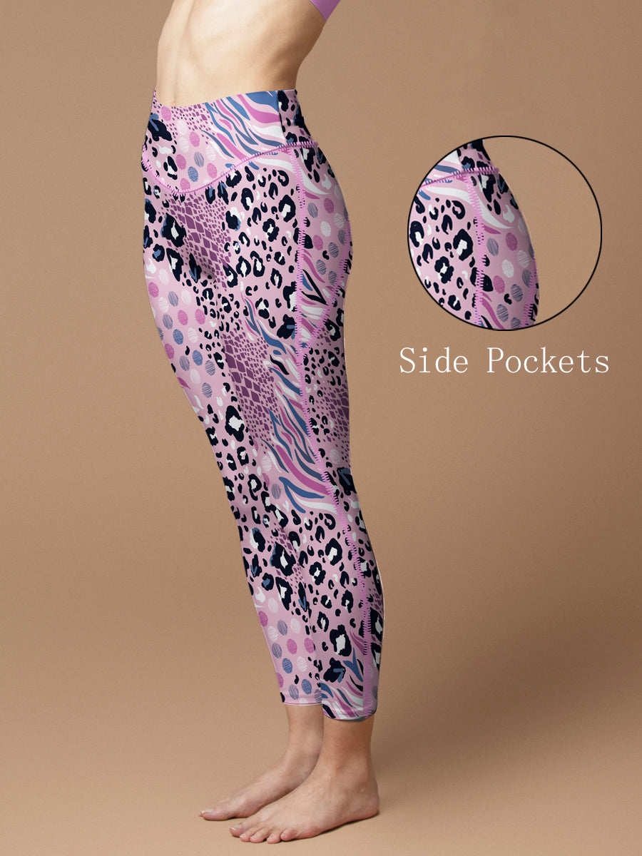 Animal leopard zebra print patchwork pink leggings