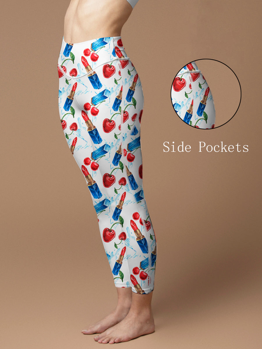Fruits hand drawn fashion illustration lipstick cherry leggings