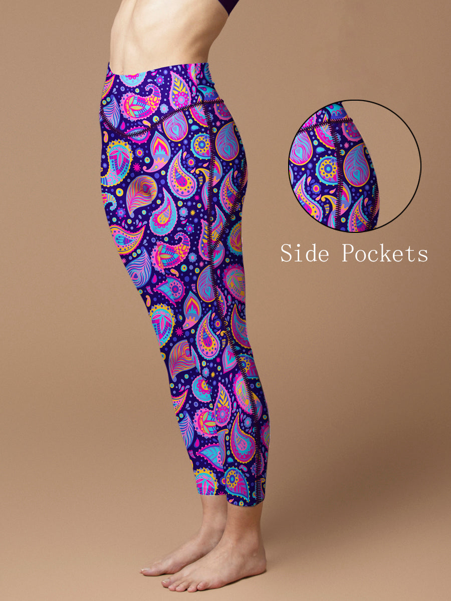 Purple paisley print design leggings
