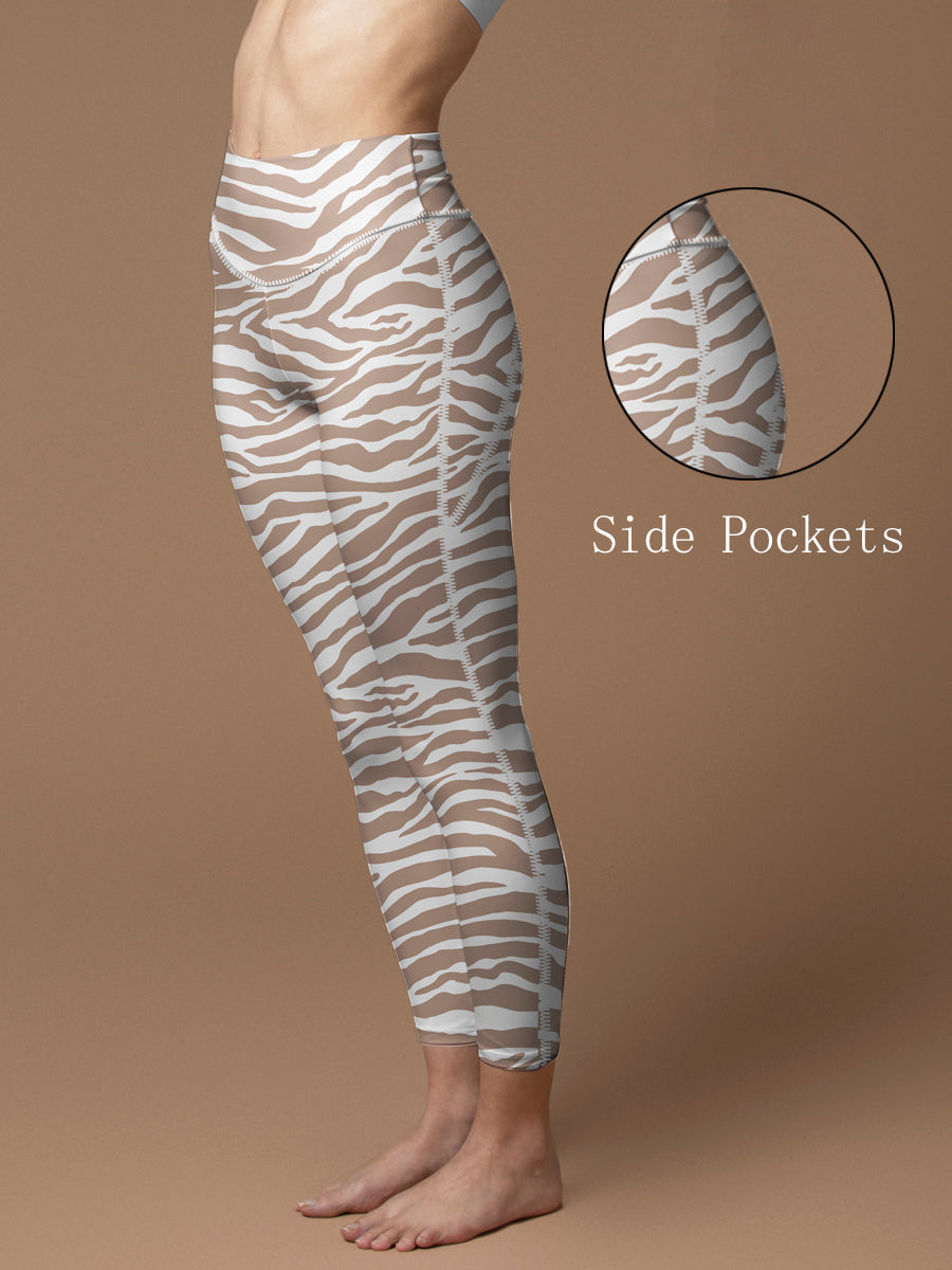 Animal zebra print gray beige leggings