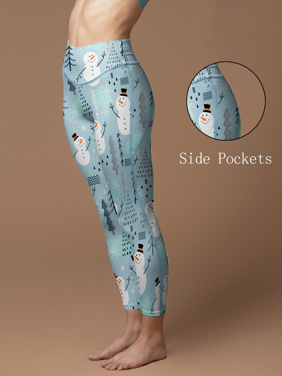 Christmas cute snowman and tree leggings