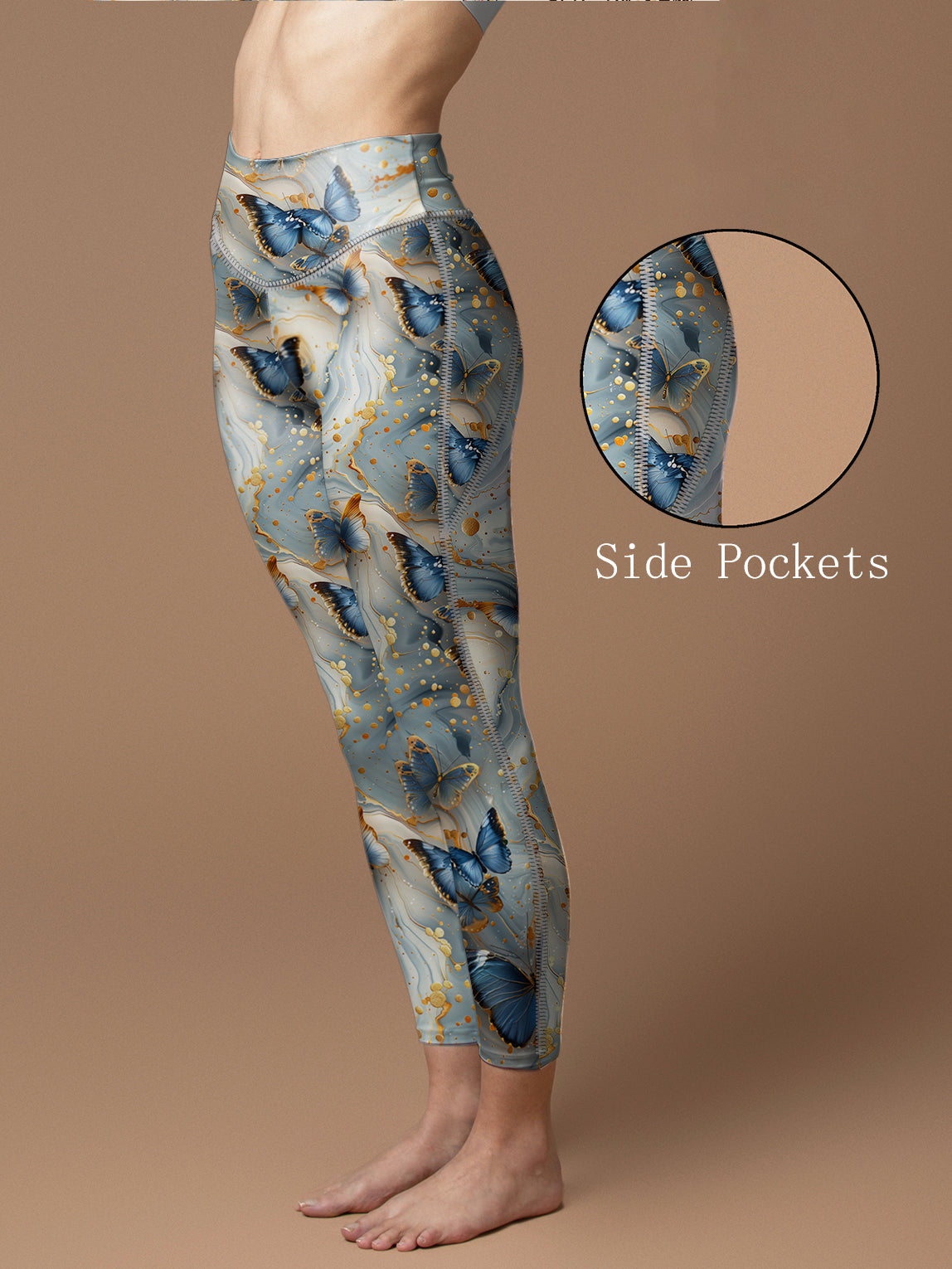 Butterfly floating in gilt water ripples leggings