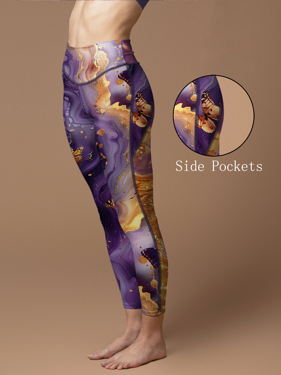 Abstract purple gilt water ripples with butterfly leggings