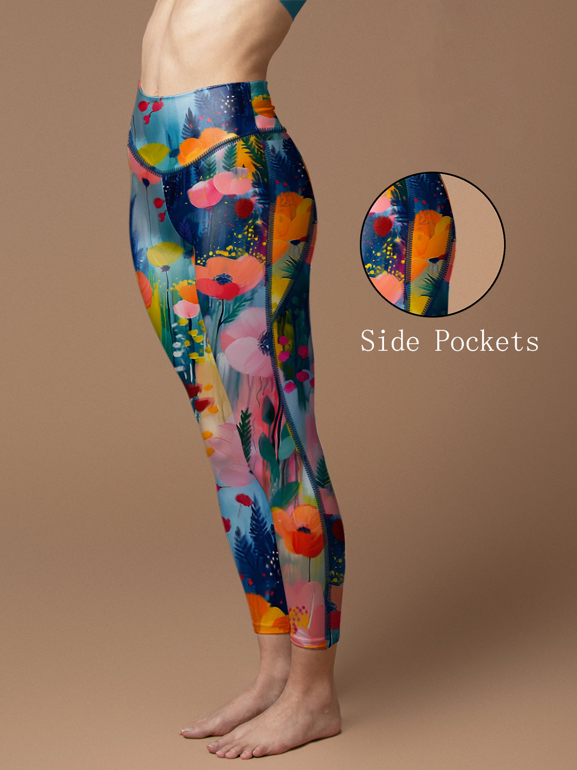 Florals gouache painting bright watercolor leggings