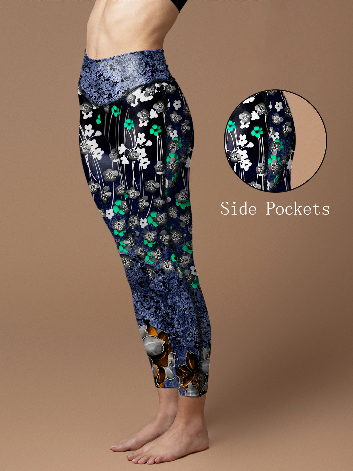 Small white flower patchwork leggings