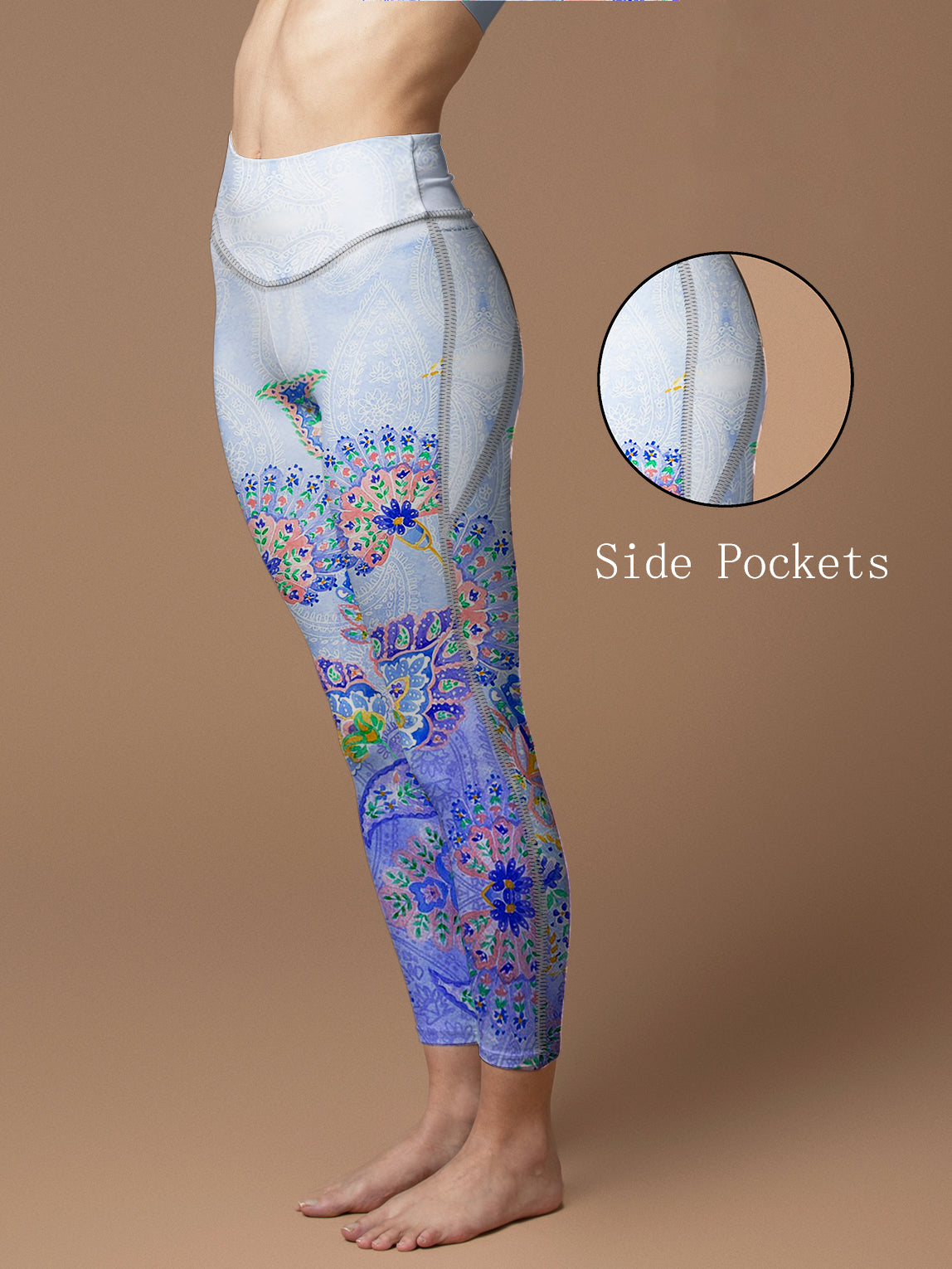 Watercolor purple paisley flowers leggings