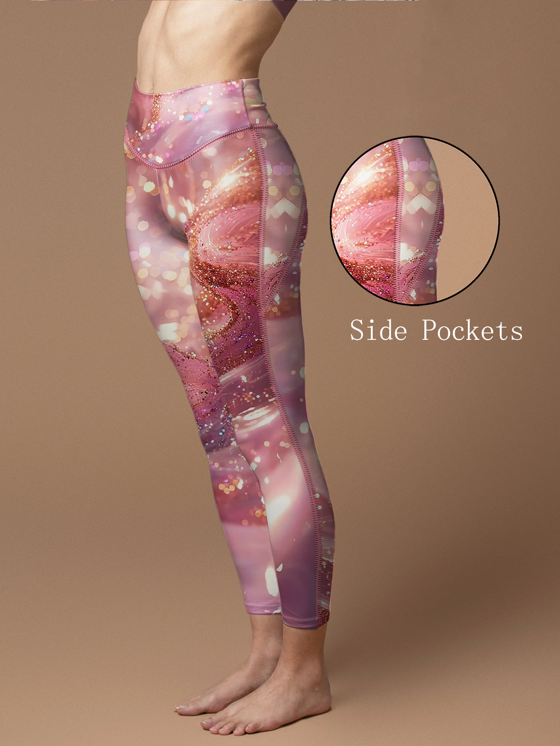 Pink water ripple gold glitter leggings