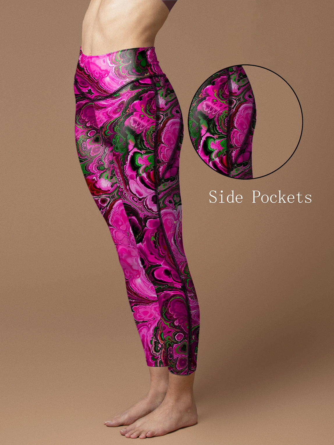 Tie dye pink and green psychedelic colored water ripple leggings