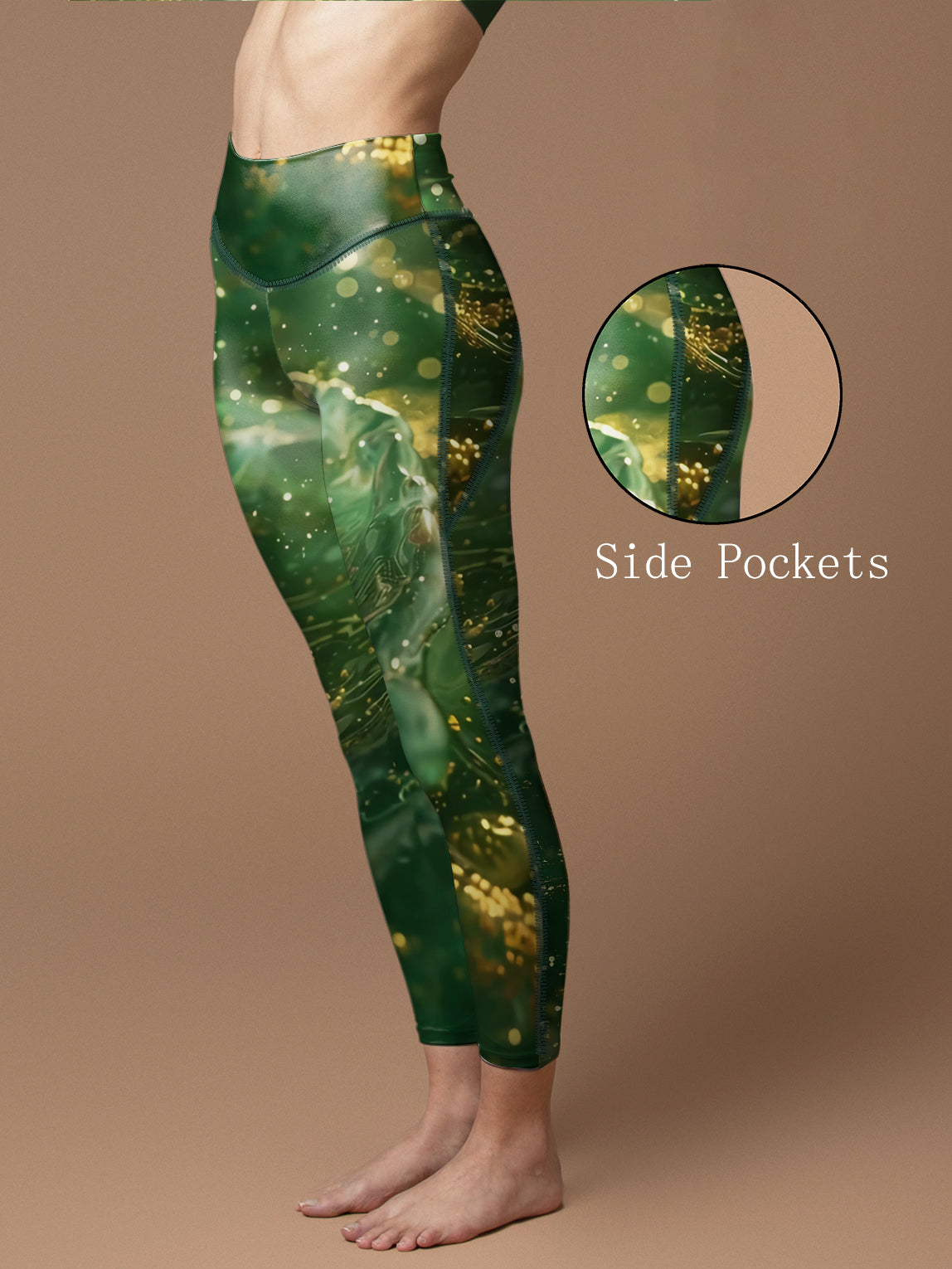 Green water ripple glitter leggings
