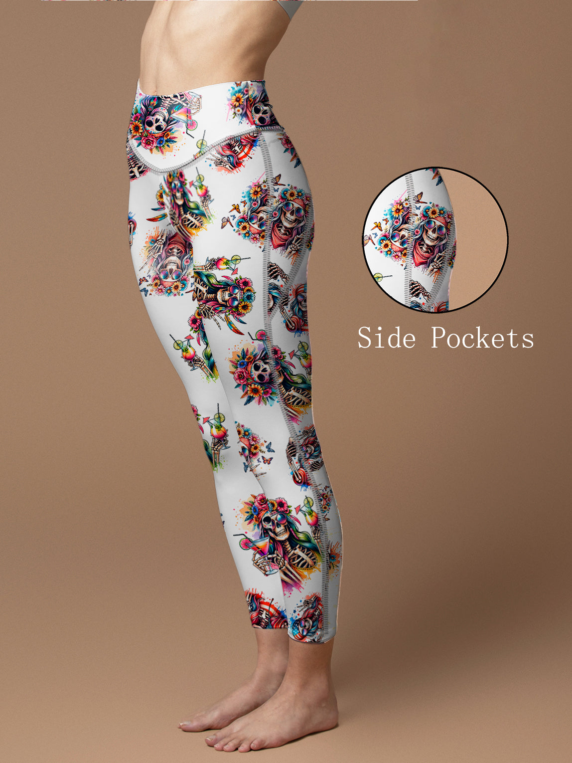 Skull with flowers and butterfly leggings
