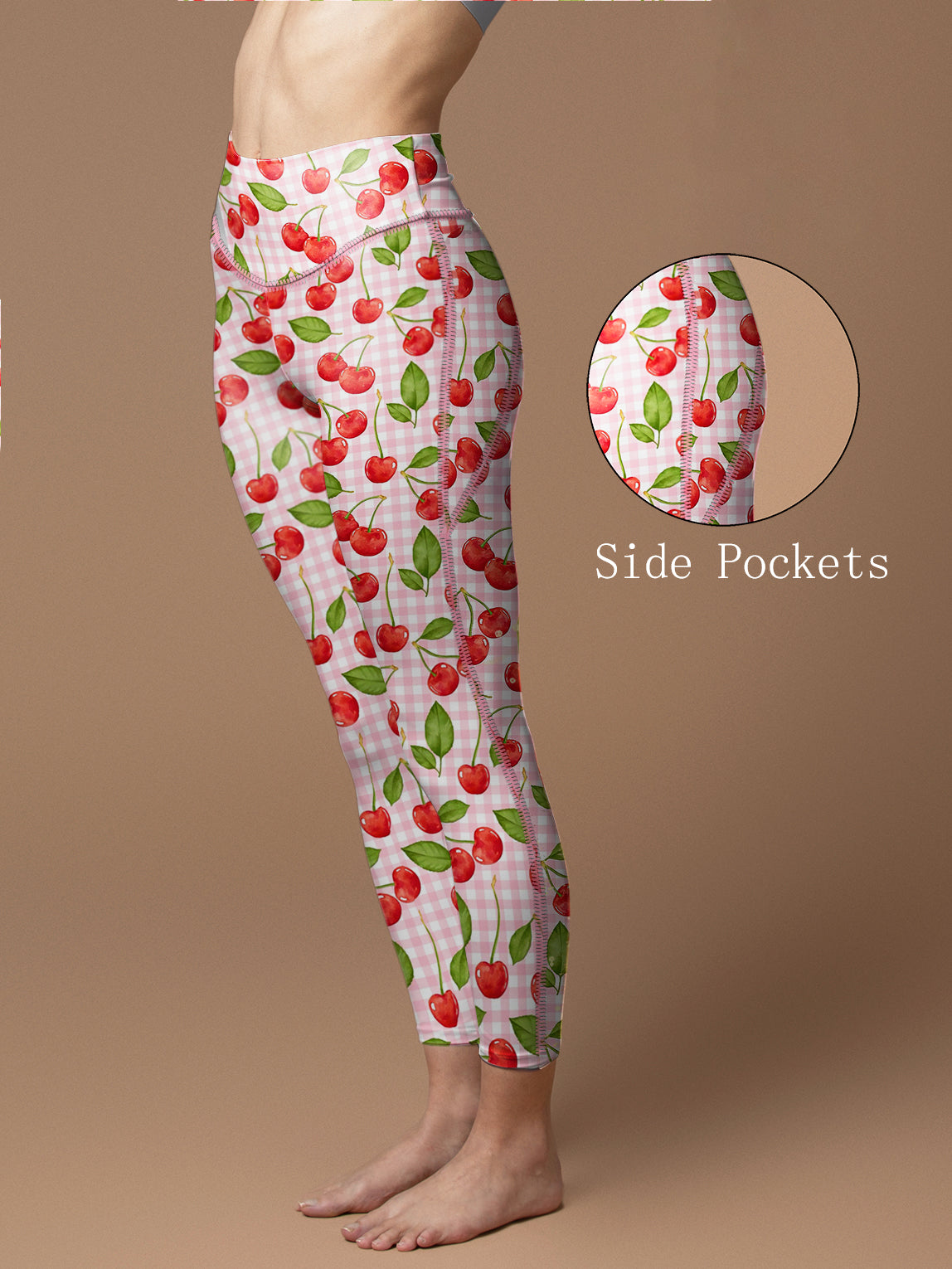 Fruit cherry pink white grid legging