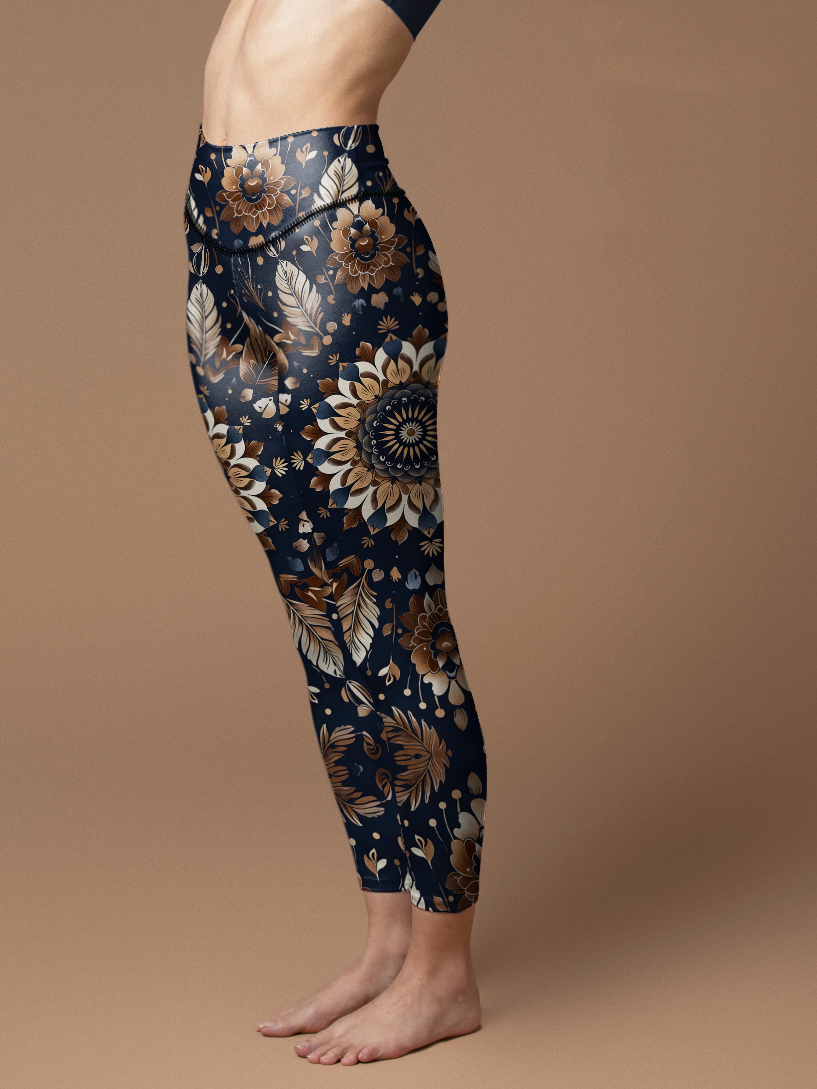 Vintage baroque floral feather ornament leggings