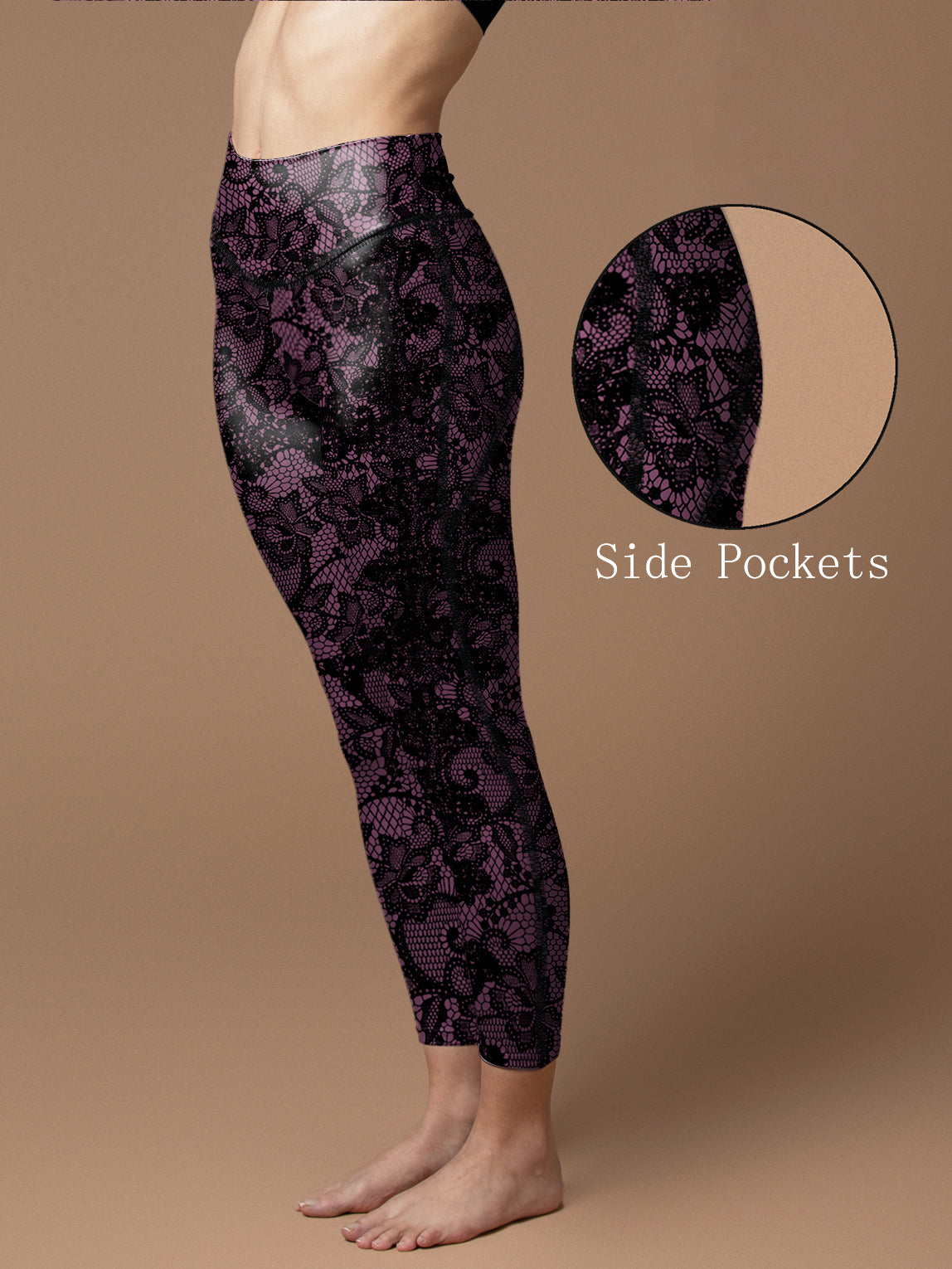 Imitate knitted lace flower crimson leggings