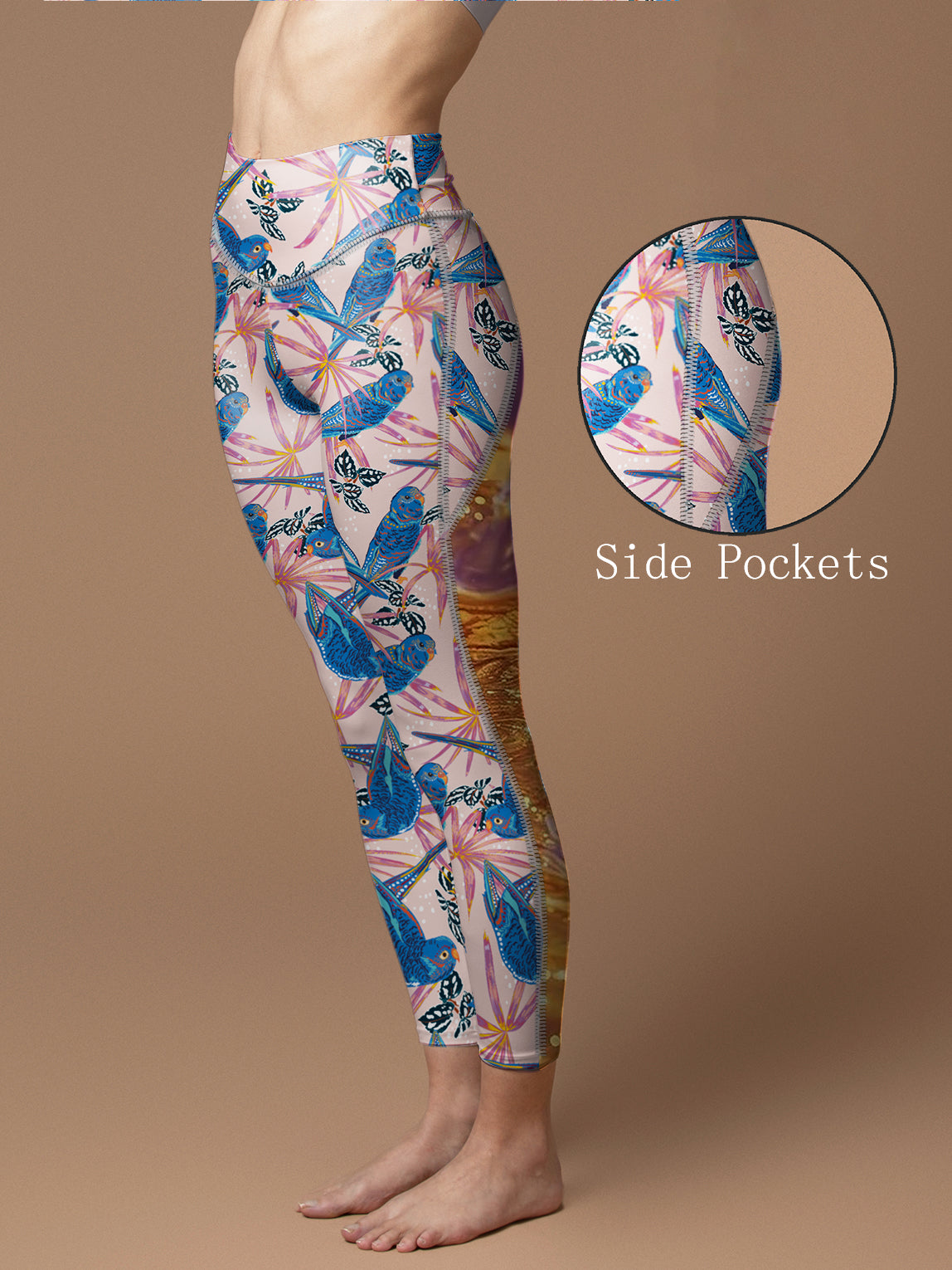 Animal hand drawn parrot birds troical forest leggings