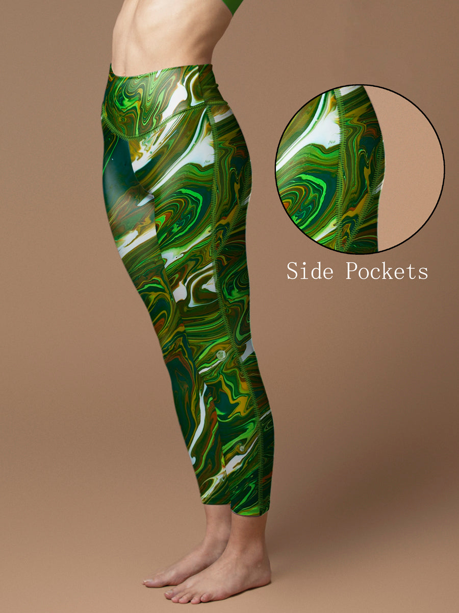Tie dye green swirl water ripple leggings