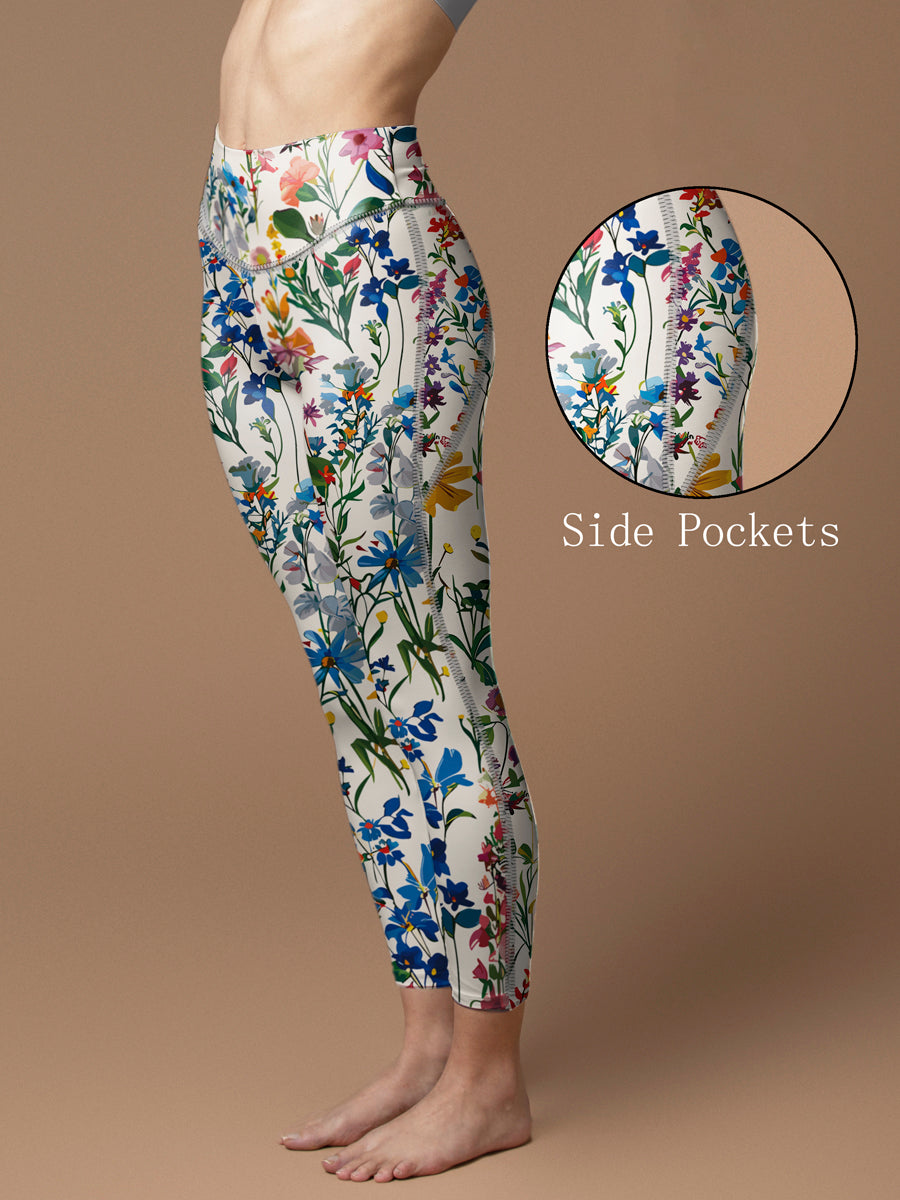 Hand painted wildflowers seamless leggings