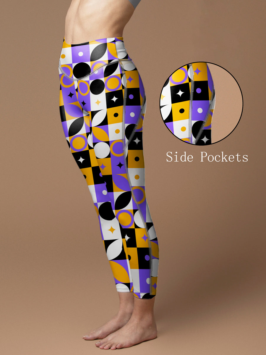 Geometric modern pattern abstract rings circles stars leggings